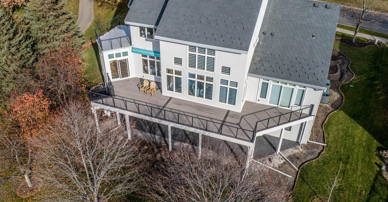 Aerial view of a two-level deck in Apple Valley, MN